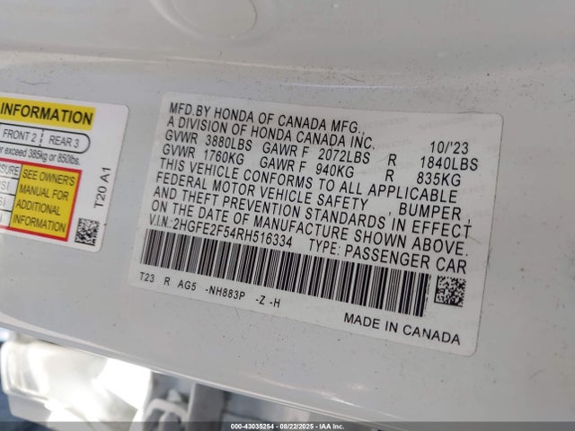 Honda Civic Sport 2024 2HGFE2F54RH516334 Image 9