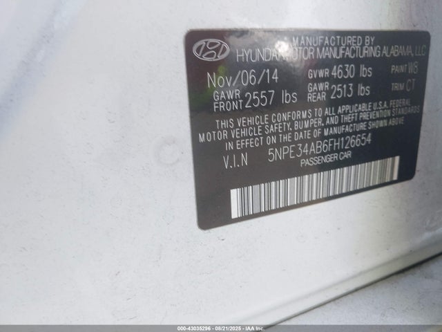 5NPE34AB6FH126654 Hyundai dohc t-gdi theta-ii