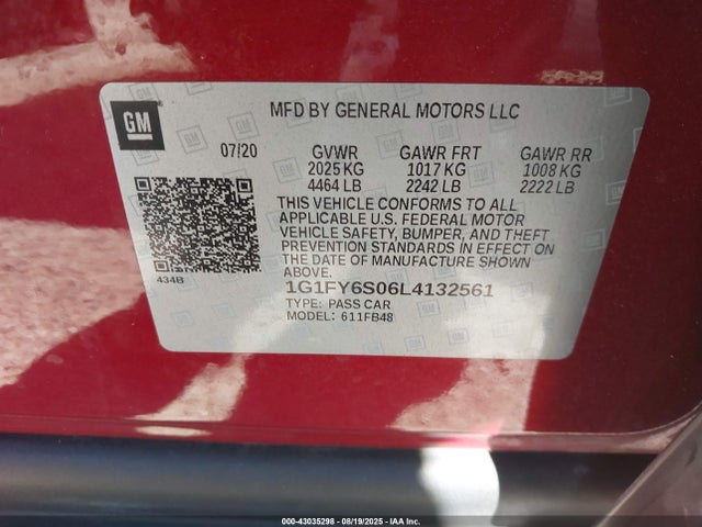 1G1FY6S06L4132561 Chevrolet 2020