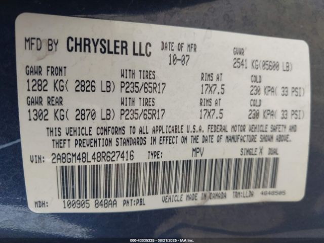 2008 CHRYSLER PACIFICA 2A8GM48L48R627416 Photo 8