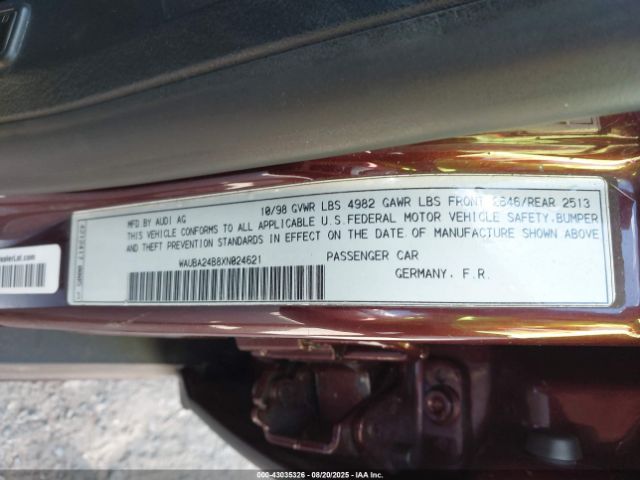 1999 AUDI A6 WAUBA24B8XN024621 Photo 8