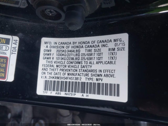 2HKRM3H54FH513812 Honda k24w9/k24v1