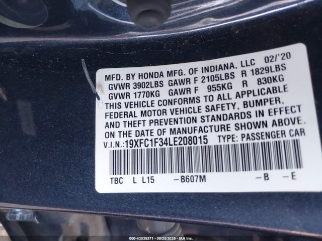 19XFC1F34LE208015 Honda l15b7