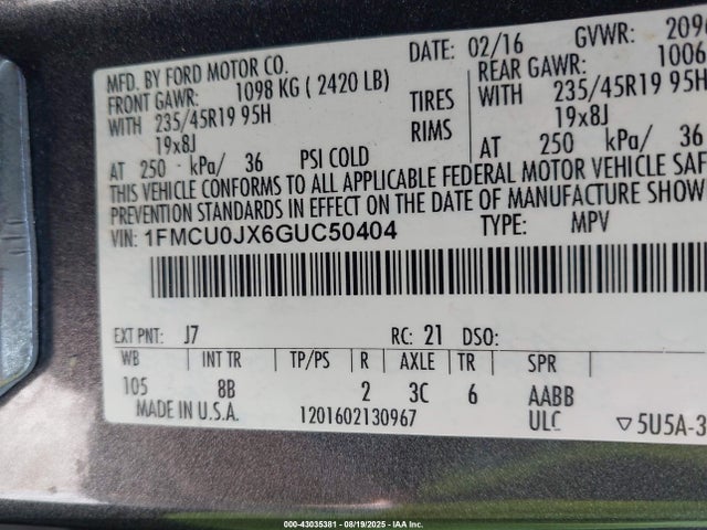 1FMCU0JX6GUC50404 Ford 2016