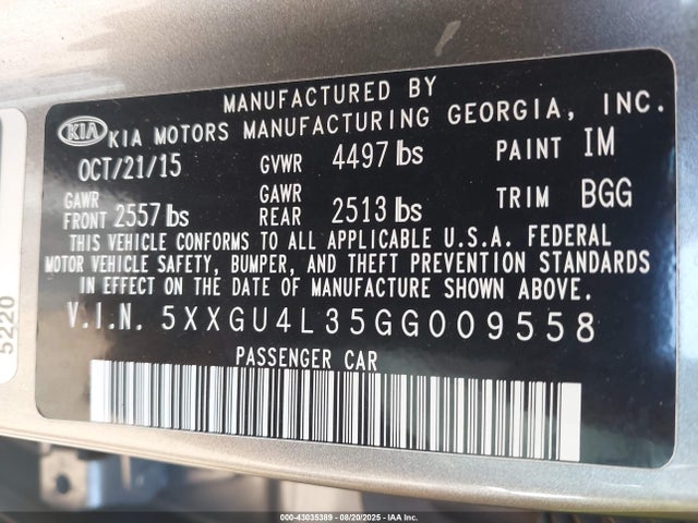 5XXGU4L35GG009558 KIA t-gdi theta ii