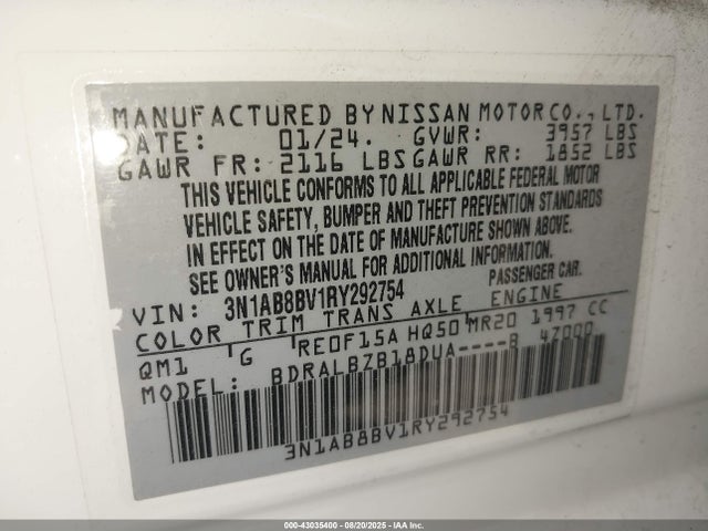3N1AB8BV1RY292754 Nissan Sentra