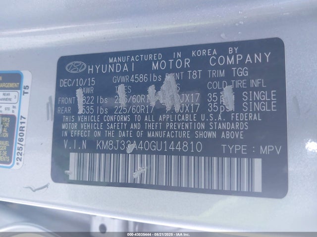 KM8J33A40GU144810 Hyundai Tucson