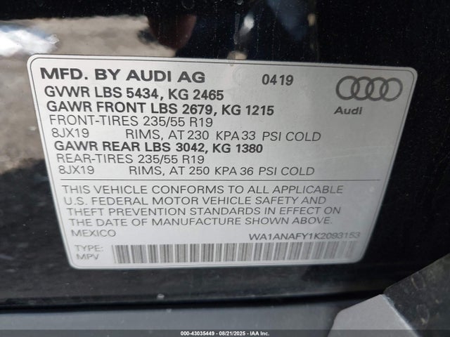 2019 AUDI Q5 WA1ANAFY1K2093153 Photo 8