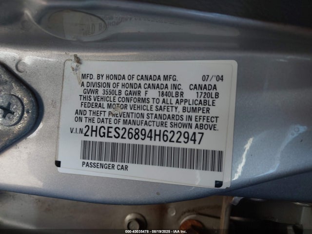 2004 HONDA CIVIC 2HGES26894H622947 Photo 8