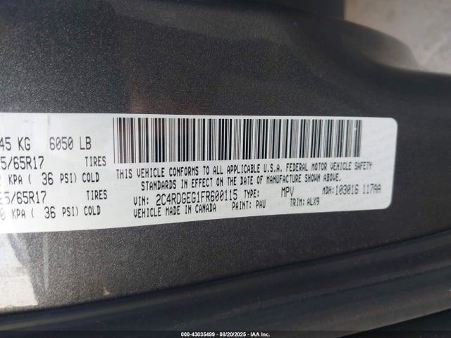 2C4RDGEG1FR600115 Dodge 2015