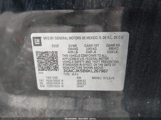 Chevrolet luv - mfi, variable valve timing, e85 max, alum 2019 3GNCJKSB6KL267967 Image 9