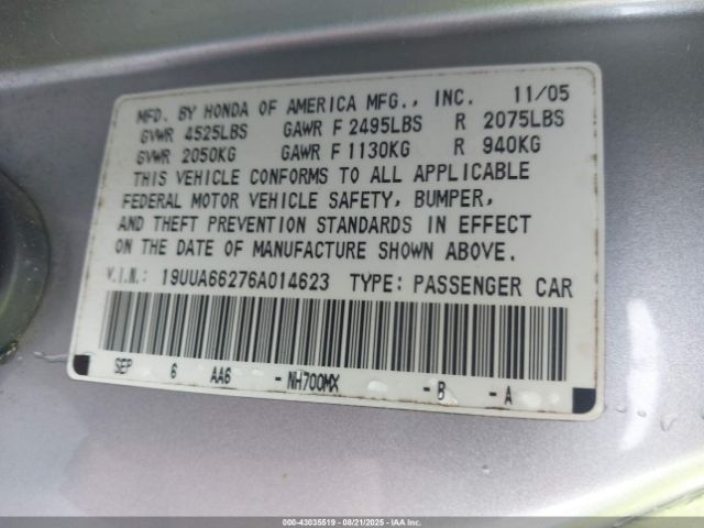 2006 ACURA TL 19UUA66276A014623 Photo 8