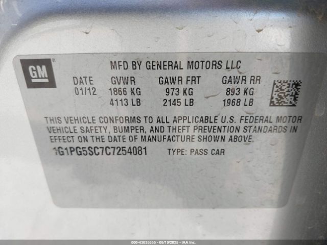 2012 CHEVROLET CRUZE 1G1PG5SC7C7254081 Photo 8