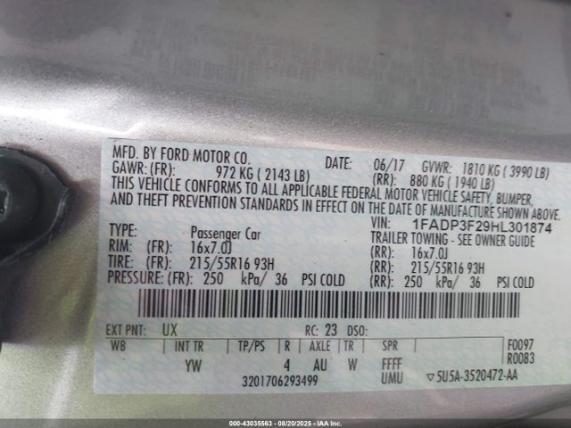 Ford 2.0l gdi 2017 1FADP3F29HL301874 Image 9