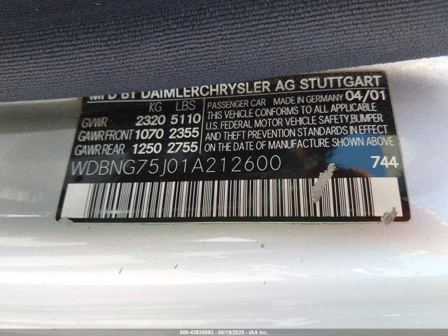 2001 MERCEDES-BENZ S 500 WDBNG75J01A212600 Photo 8