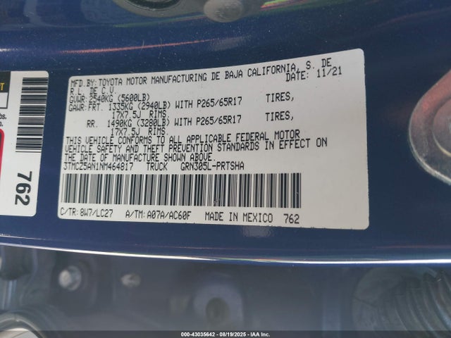 3TMCZ5AN1NM464817 Toyota 2gr-fks