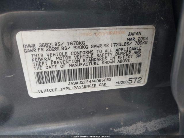 2004 MITSUBISHI LANCER JA3AJ26E44U065253 Photo 8