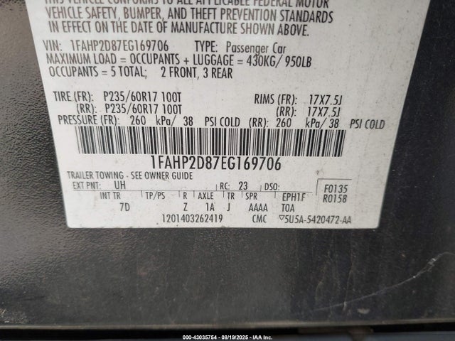 1FAHP2D87EG169706 Ford Taurus