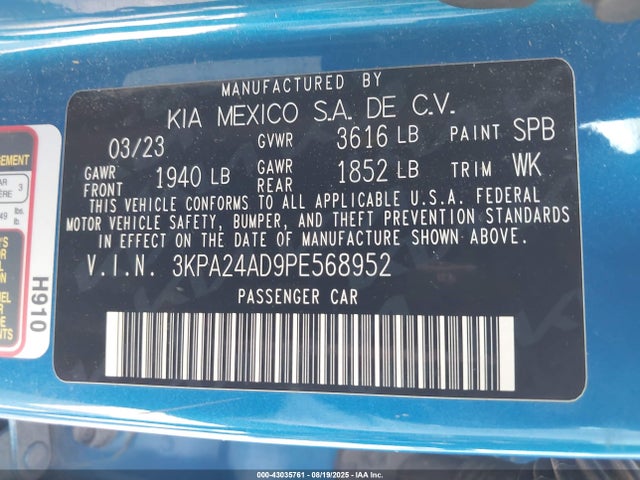 3KPA24AD9PE568952 KIA mpi gamma ii