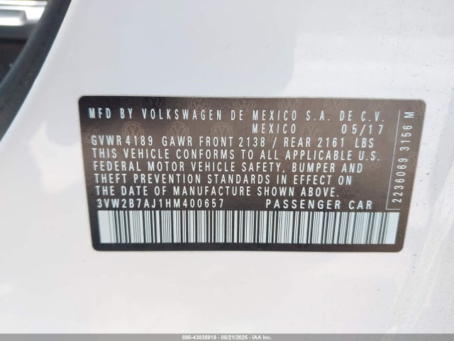 Volkswagen 1.4 tsi 2017 3VW2B7AJ1HM400657 Image 9