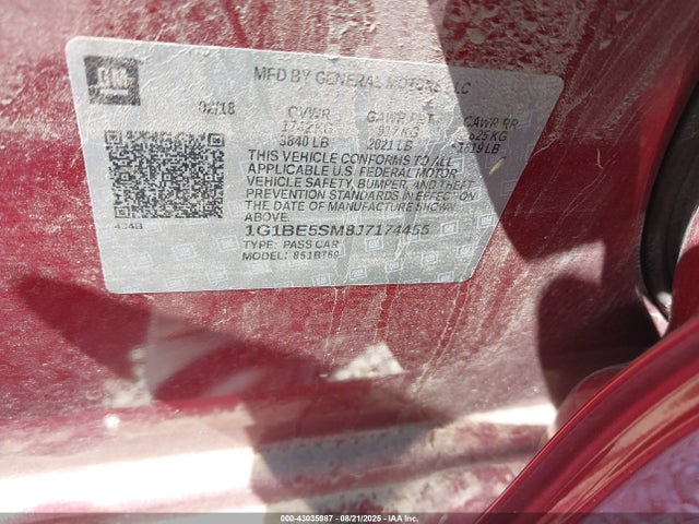 1G1BE5SM8J7174455 Chevrolet le2 -di: direct injection, vvt: variable valve timing, gen, alum