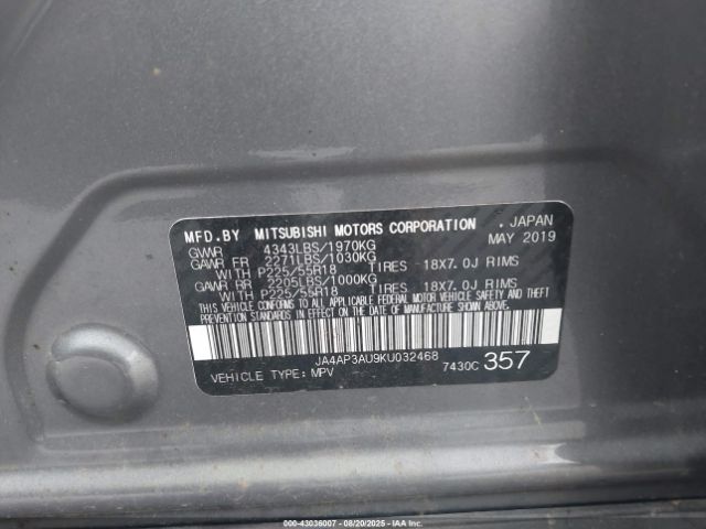 2019 MITSUBISHI OUTLANDER SPORT JA4AP3AU9KU032468 Photo 8