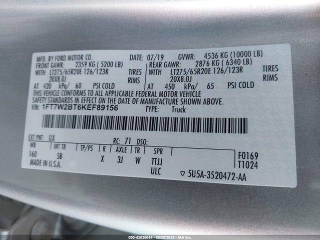 Ford F-250 2019 1FT7W2BT6KEF89156 Image 9