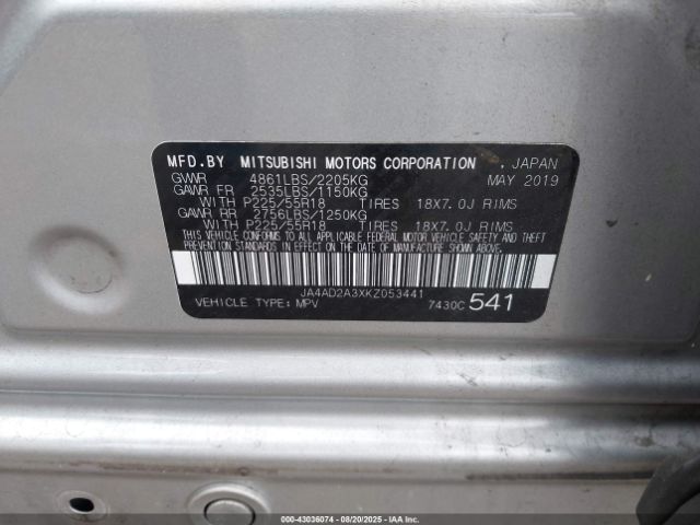 2019 MITSUBISHI OUTLANDER JA4AD2A3XKZ053441 Photo 8