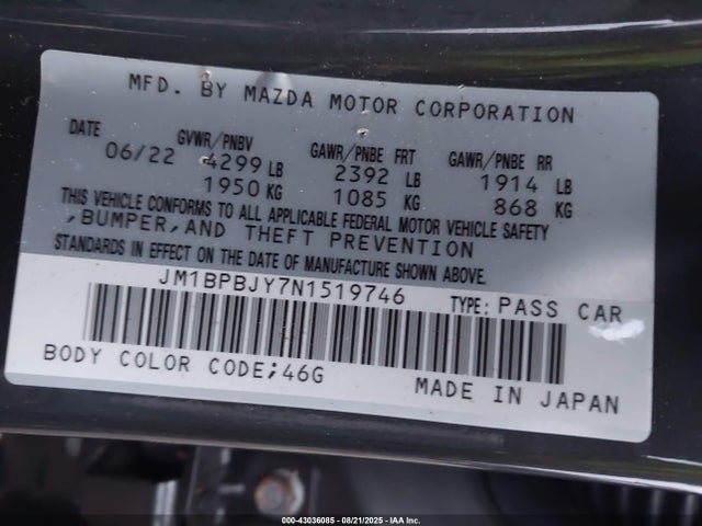 Mazda py 2022 JM1BPBJY7N1519746 Image 9
