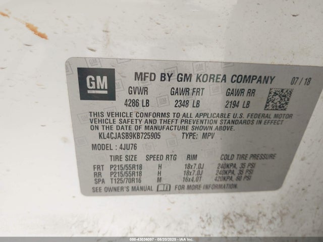 Buick luv: mfi, variable valve timing, alum, e85 max 2019 KL4CJASB9KB725905 Image 9