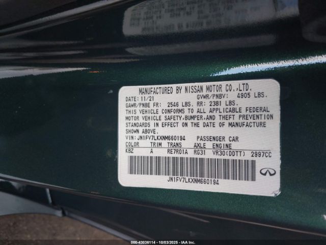 2022 INFINITI Q60 JN1FV7LKXNM660194 Photo 8