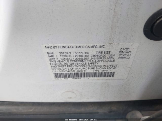 2020 ACURA MDX 5J8YD4H51LL020714 Photo 8