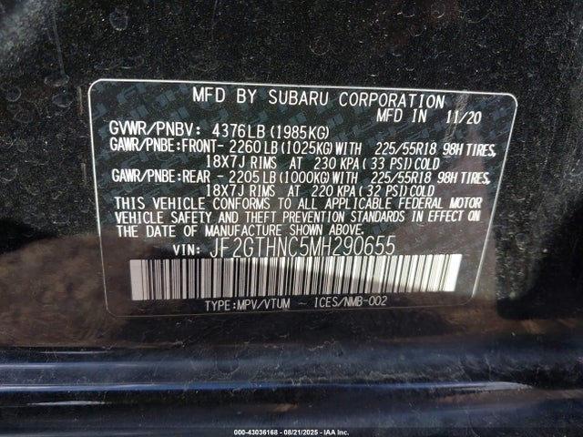 Subaru na 2021 JF2GTHNC5MH290655 Image 9