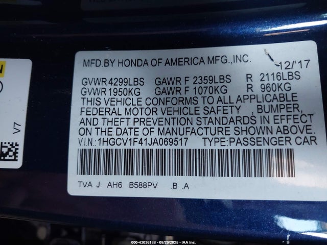 1HGCV1F41JA069517 Honda l15be