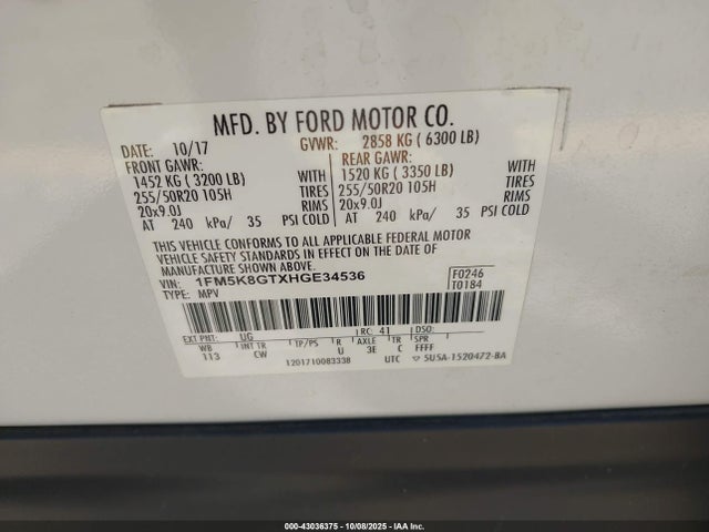 Продаж на аукціоні авто 2017 Ford Explorer Sport, vin: 1FM5K8GTXHGE34536, номер лоту: 43036375