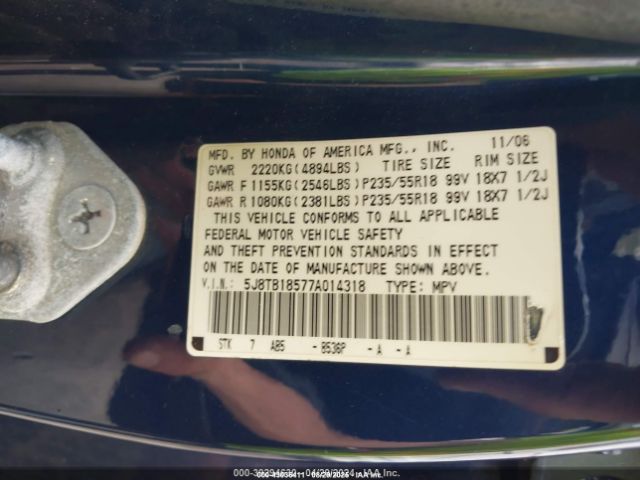 2007 ACURA RDX 5J8TB18577A014318 Photo 8