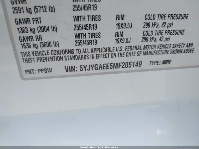 2021 TESLA MODEL Y 5YJYGAEE5MF205149 Photo 8