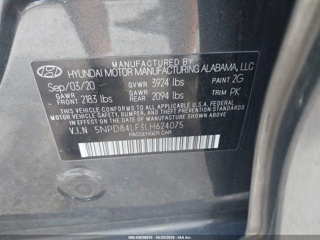 5NPD84LF3LH624075 Hyundai ELANTRA SEL