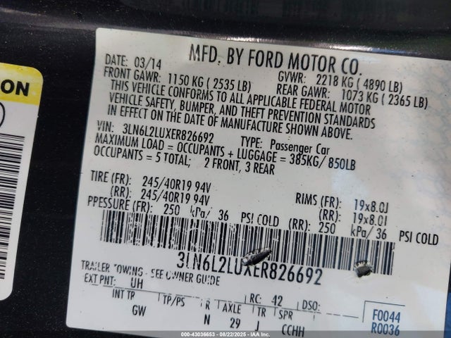 Lincoln MKZ 2014 3LN6L2LUXER826692 Image 9
