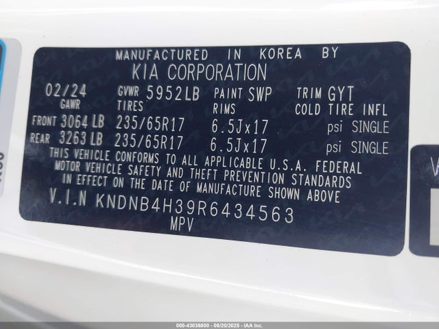 KNDNB4H39R6434563 KIA gdi lamda iii