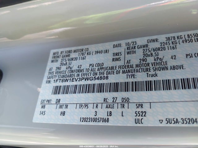 1FT6W1EV3PWG54808 Ford F-150