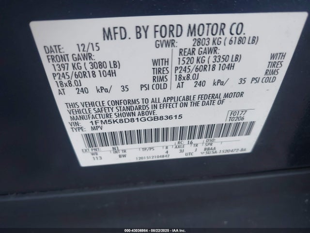 Ford Explorer 2016 1FM5K8D81GGB83615 Image 9