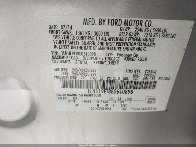 1LNHL9FT8EG610898 Lincoln gtdi