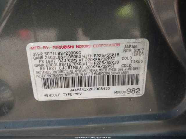 2008 MITSUBISHI OUTLANDER JA4MS41X28Z008410 Photo 8