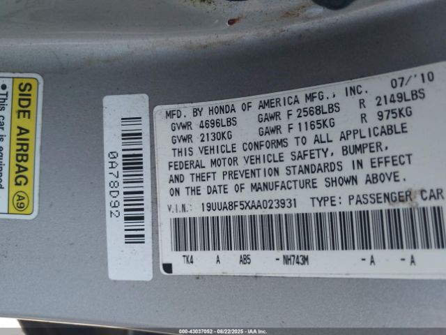 2010 ACURA TL 19UUA8F5XAA023931 Photo 8