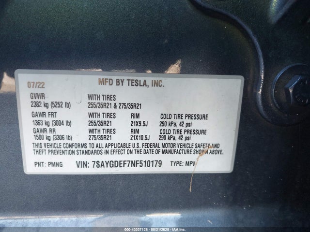 2022 TESLA MODEL Y 7SAYGDEF7NF510179 Photo 8