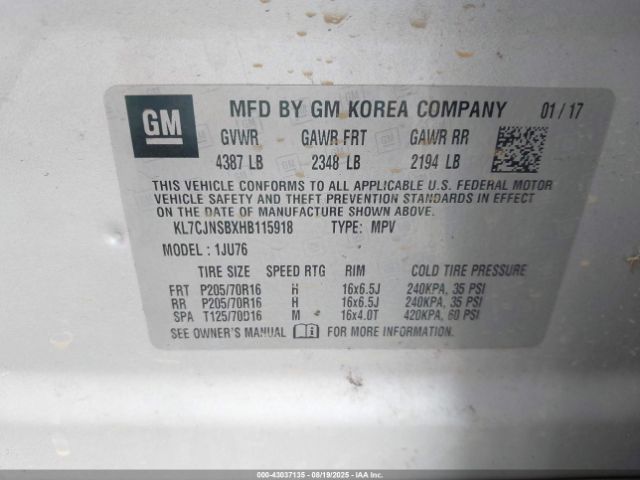 2017 CHEVROLET TRAX KL7CJNSBXHB115918 Photo 8