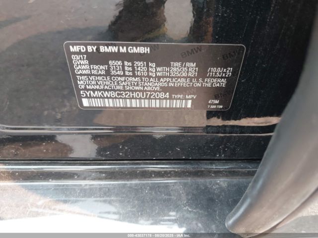 2017 BMW X6 M 5YMKW8C32H0U72084 Photo 8