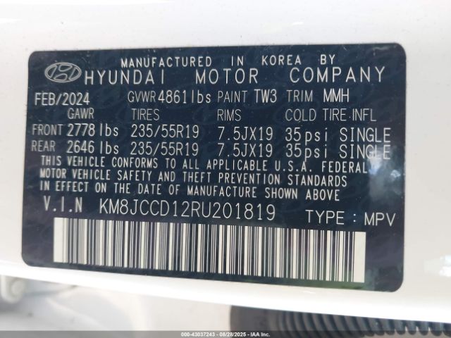 2024 HYUNDAI TUCSON HYBRID KM8JCCD12RU201819 Photo 8