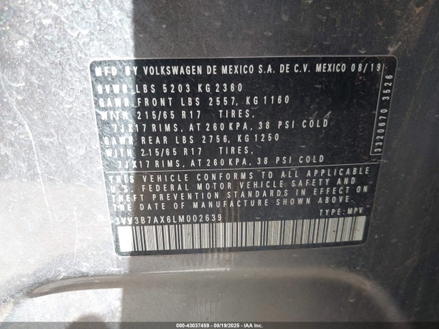 3VV3B7AX6LM002639 Volkswagen 2020
